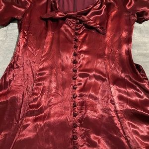 Vintage Satin 70s Button Up Maroon Dress